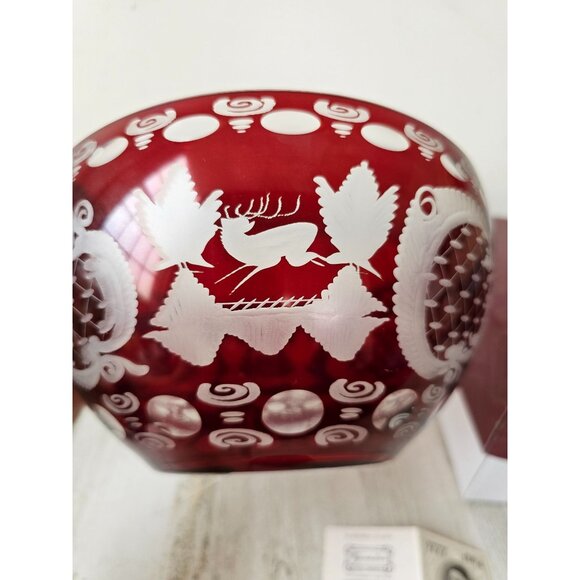 Egermann Red‎ Ruby bowl lazure Bohemian centerpiece deer scene building - Picture 6 of 10
